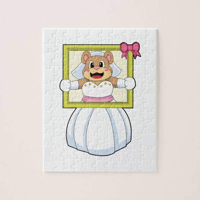 Puzzle Bear as Bride avec robe de mariée & cadre photo.p (Vertical)