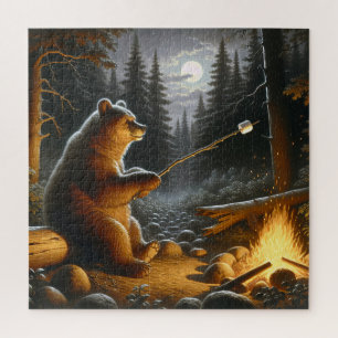 Puzzle Bear Roasting Marshmallows