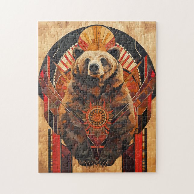 Puzzle Bear Totem – Strength in Deco Style (Vertical)