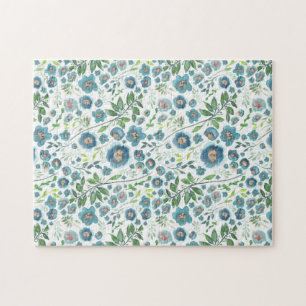 Puzzle Beau Bleu Elégant Aquarelle Fleurs