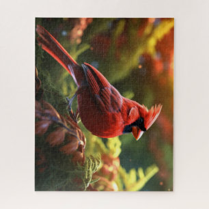 Puzzle Beau Cardinal Rouge perché sur une branche d'arbre