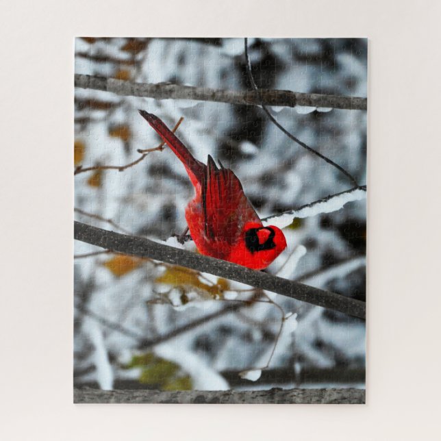 Puzzle Beau cardinal rouge vif dans la neige (Vertical)