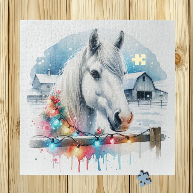 Puzzle Beau Cheval Blanc à la ferme Noël (Créateur téléchargé)