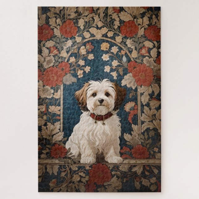 Puzzle Beau Chien Havanais William Morris Floral (Vertical)
