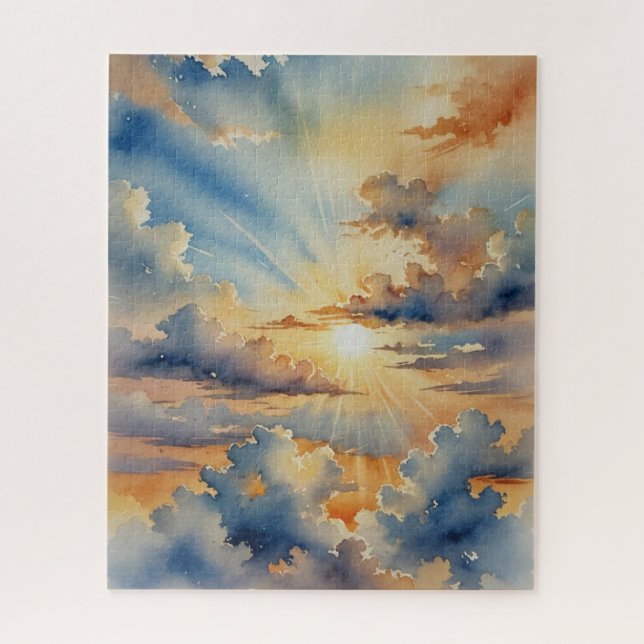 Puzzle Beau coucher de soleil bleu et or (Vertical)