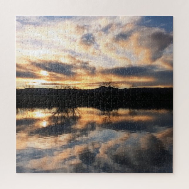 Puzzle Beau coucher de soleil d'hiver sur le lac Photo (Vertical)