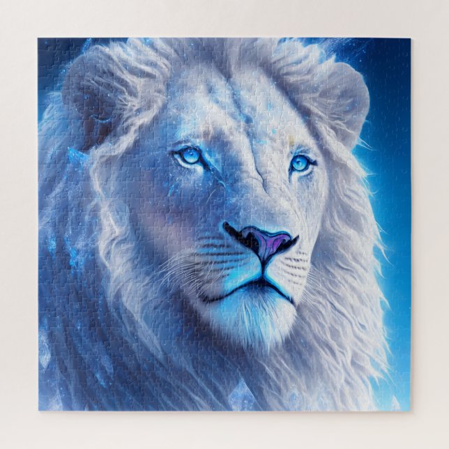 Puzzle Beau Lion blanc mystique aux yeux bleus (Vertical)