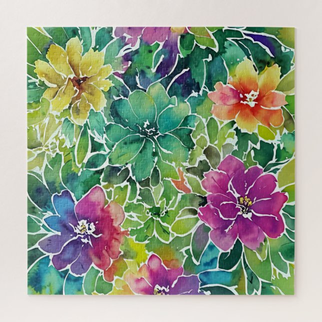 Puzzle Beau Motif de fleurs d'aquarelle (Vertical)
