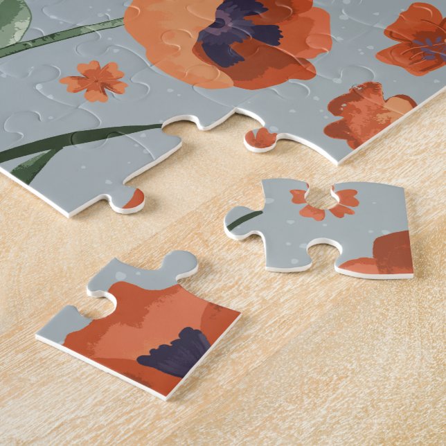 Puzzle Beau Motif de fleurs de pavot peint à la main (Côté)