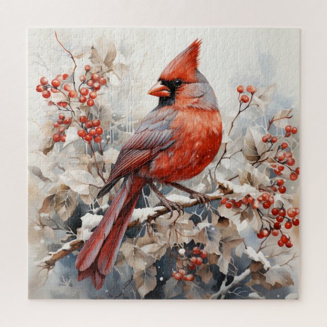 Puzzle Beau Oiseau Cardinal Rouge (Vertical)