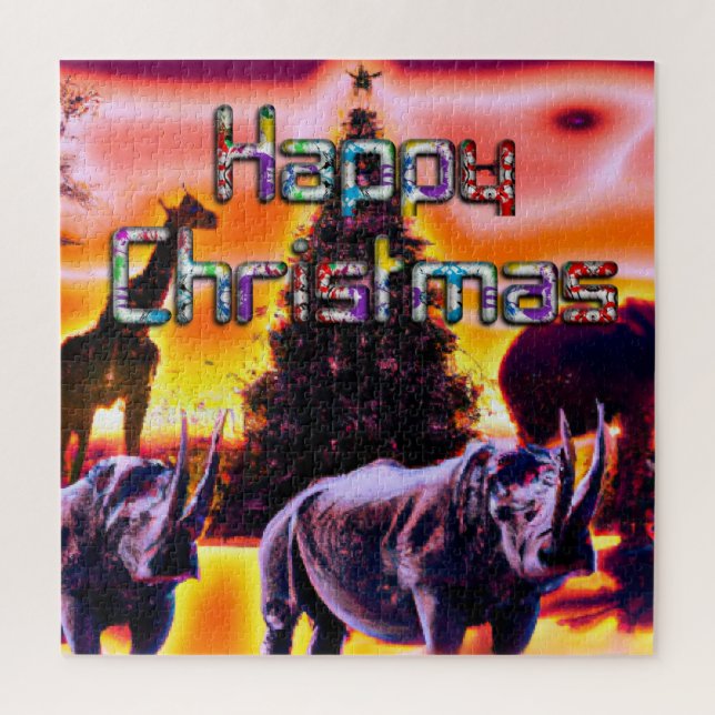 Puzzle Beau Rhinos coloré Noël Sunset Sky (Vertical)
