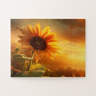 Puzzle beau tournesol de fleur plante au coucher du solei