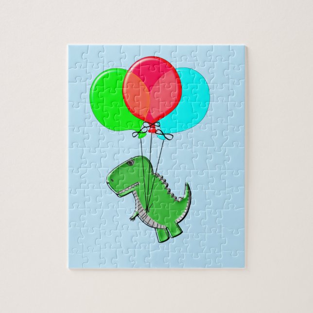 Puzzle Beau Vol T-Rex Avec Ballons Dans Ciel Bleu (Vertical)