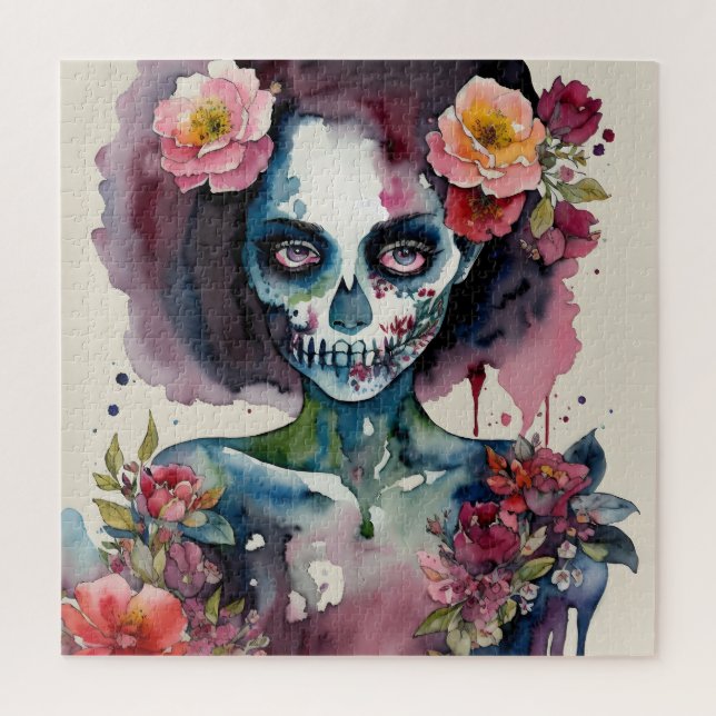 Puzzle Beau Zombie Floral Aquarelle Art (Vertical)