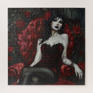 Puzzle Beauté gothique sur fauteuil rouge