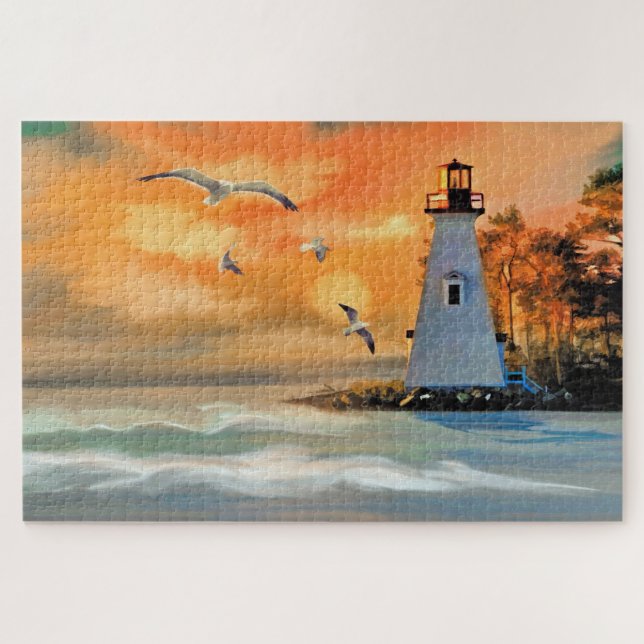 Puzzle Beautiful Lighthouse and Sea Scene Painting (Horizontal)