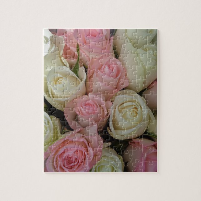 Puzzle Beautiful Pink White Roses Flower Bouquet (Vertical)