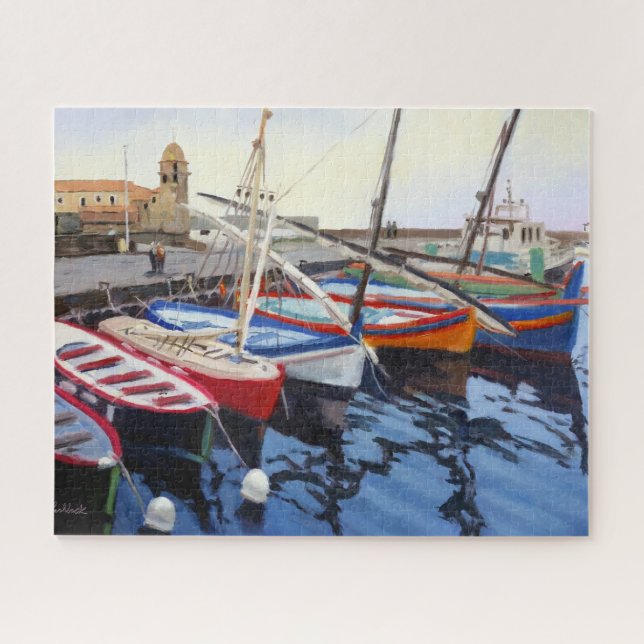 Puzzle Beaux bateaux rouges orange bleu vert à Collioure (Horizontal)
