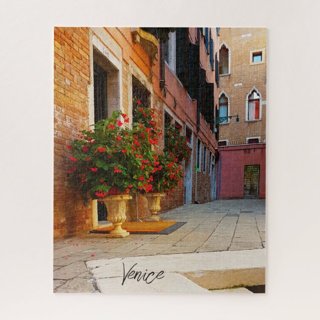 Puzzle Beaux canaux de fleurs rouges de Venise Italie (Vertical)