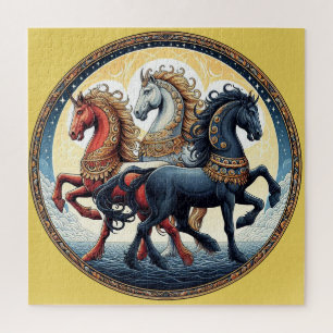 Puzzle "Beaux chevaux mystiques rouges, blancs et bleus" 