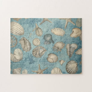 Puzzle Beaux Coquillages Vintages En Bleu