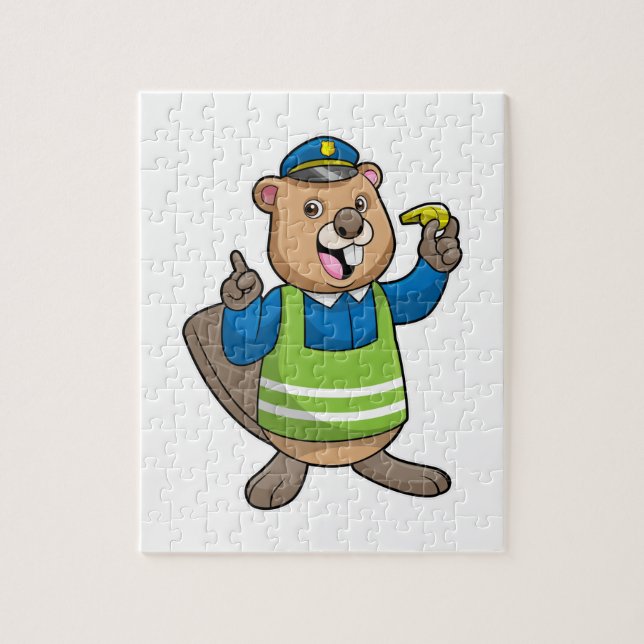 Puzzle Beaver en tant qu'agent de police avec sifflet (Vertical)