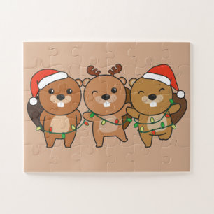 Puzzle Beaver Noël Animaux de Noël Cute Beaver Jig