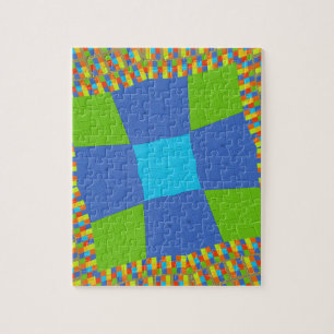 Puzzle Bébé éco vert À damiers bleu cyan