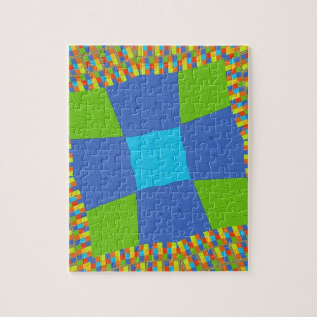 Puzzle Bébé éco vert À damiers bleu cyan (Vertical)
