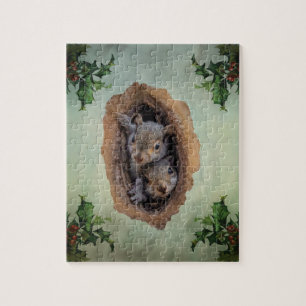 Puzzle Bébé écureuils gris Noël
