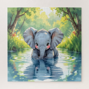 Puzzle Bébé éléphant adorable et reflet