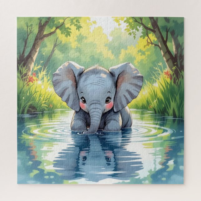 Puzzle Bébé éléphant adorable et reflet   (Vertical)