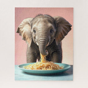 Puzzle Bébé mignon Eléphant Manger Spaghetti