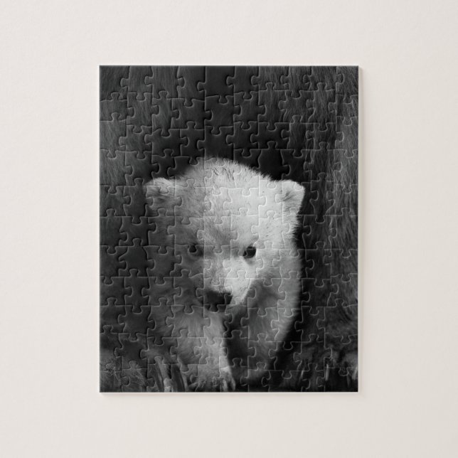 Puzzle Bébé Ours polaire avec Mère, Noir et Blanc (Vertical)