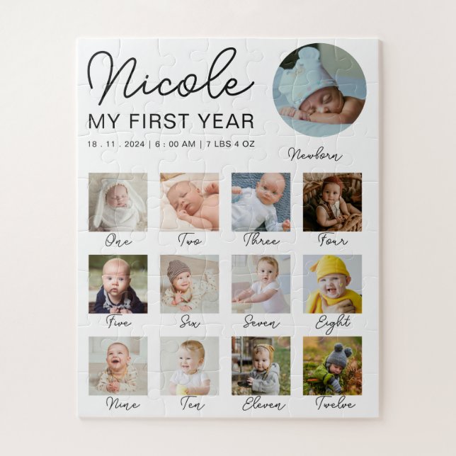 Puzzle Bébé Première année 12 mois Photo Collage Moderne (Vertical)