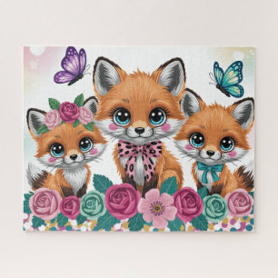 Puzzle Bébé renard mignon avec des fleurs