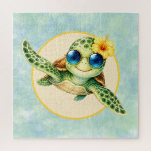 Puzzle Bébés tortues de mer mignonnes avec des fleurs tro