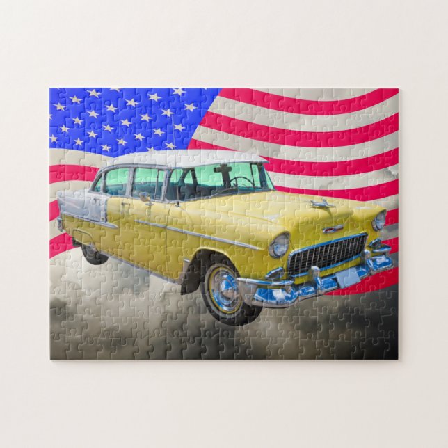 Puzzle Bel Air 1955 de Chevrolet avec le drapeau (Horizontal)