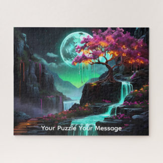 Puzzle Bel arbre fleuri de cascade néon brillant 
