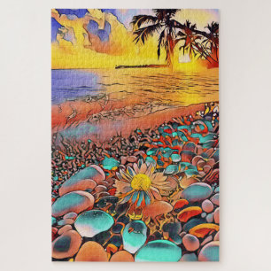 Puzzle Bel paysage de coucher de soleil dans la peinture 