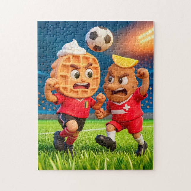 Puzzle Belgian waffle versus Austrian schnitzel soccer du (Vertical)