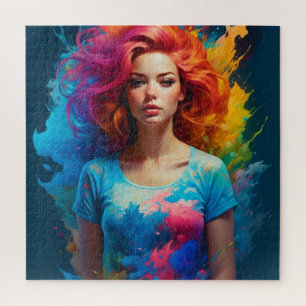 Puzzle Belle Ai Art femme colorée
