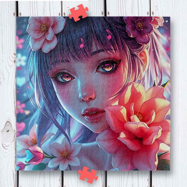 Puzzle Belle Anime Girl Glitchcore Floral (Créateur téléchargé)