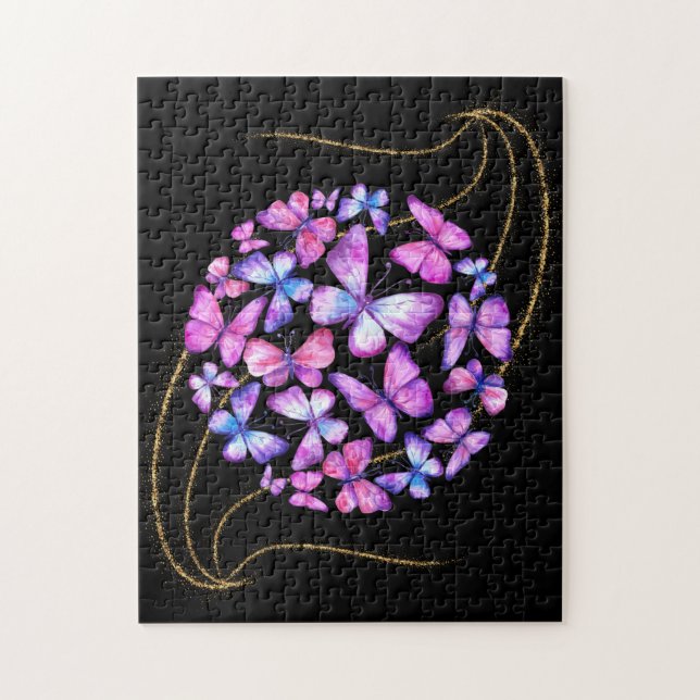 Puzzle Belle Aquarelle Papillons avec Boule d'Or (Vertical)