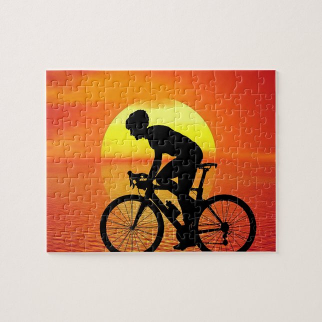 Puzzle Belle Bicyclette Silhouette Coucher de soleil Scèn (Horizontal)