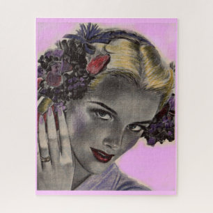 Puzzle belle blonde avec des fleurs dans ses cheveux