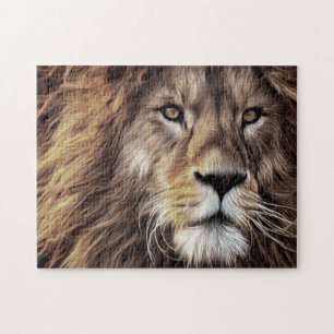 Puzzle Belle Brown Lion Noir Visage Peinture Closeup