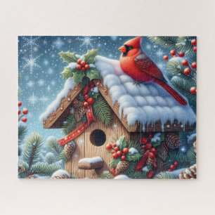 Puzzle Belle Cardinal De L'hiver Oiseau Avec Nichoir