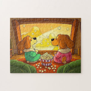 Puzzle Belle caricature chiens pop-corn et film