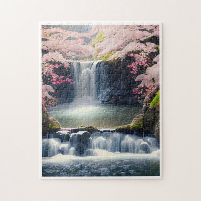 Puzzle Belle Cascade Aux Fleurs Roses De Cerisiers (Vertical)